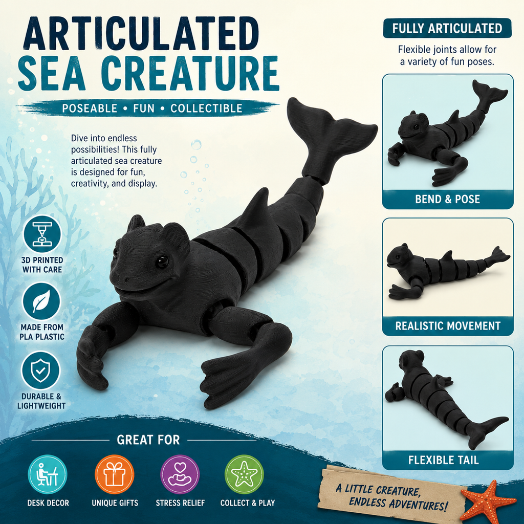 Ningen Articulated Fidget Toy — 3D Printed Antarctic Cryptid Figure
